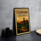 Texarkana Arkansas Metal Sign – Retro Postage Stamp Design Featuring Cityscape and State Border Theme Decor — photo 4