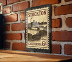 Stockton California Metal Sign – Vintage Postage Stamp Design Featuring City Name and Scenic Elements — photo 2