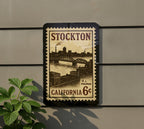 Stockton California Metal Sign – Vintage Postage Stamp Design Featuring City Name and Scenic Elements — photo 5