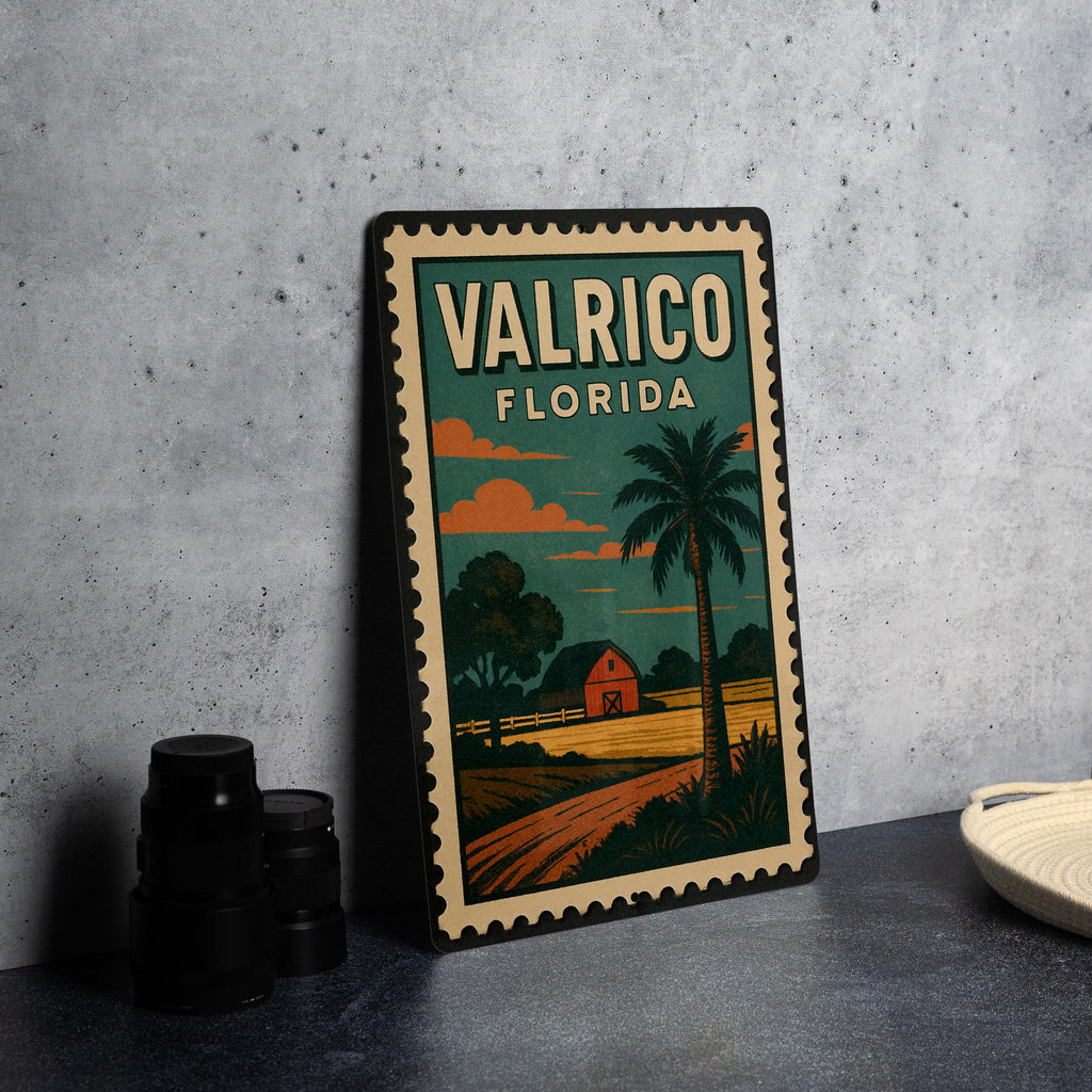 Valrico Florida Metal Sign – Retro Postage Stamp Design Featuring City Name and Vintage Travel Theme — photo 4