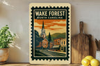 Wake Forest North Carolina Metal Sign – Retro Postage Stamp Design Featuring City Name and State Souvenir Decor — photo 1