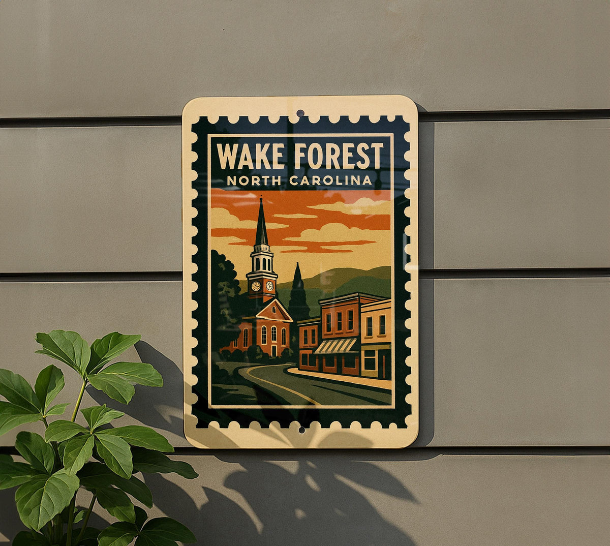 Wake Forest North Carolina Metal Sign – Retro Postage Stamp Design Featuring City Name and State Souvenir Decor — photo 5