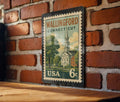 Wallingford Connecticut Metal Sign featuring Retro Postage Stamp Design of Historic Town Scene — photo 1