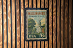 Wallingford Connecticut Metal Sign featuring Retro Postage Stamp Design of Historic Town Scene — photo 3