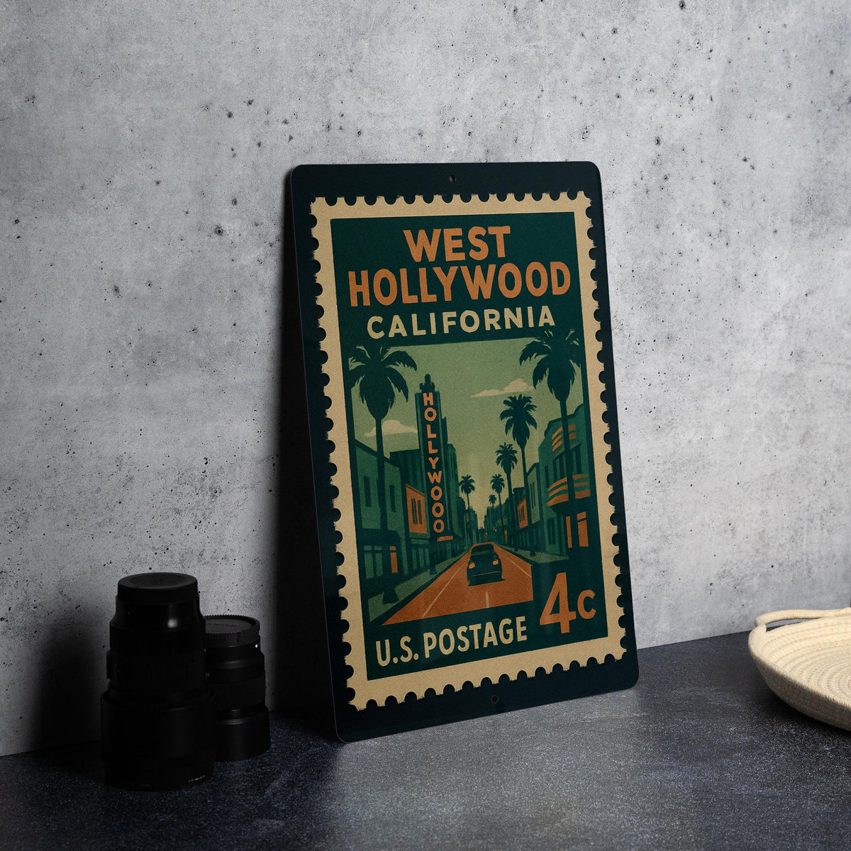 West Hollywood California Postage Stamp Metal Sign – Retro Travel-Inspired West Coast Wall Decor — photo 4