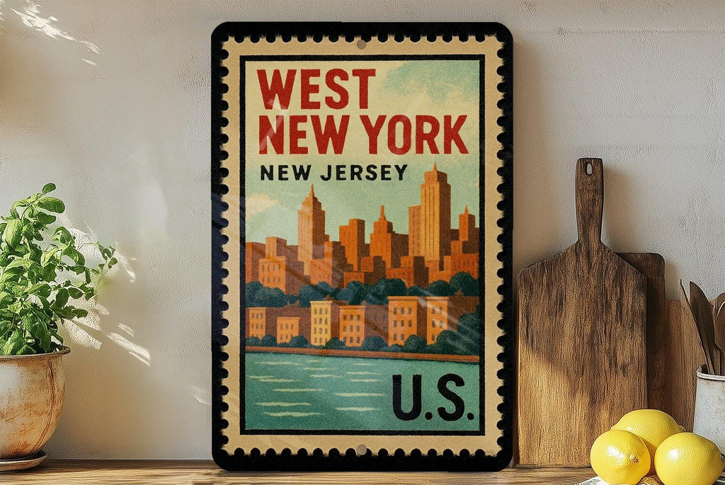 West New York New Jersey Postage Stamp Metal Sign – Vintage-Inspired City Souvenir Wall Decor — photo 3