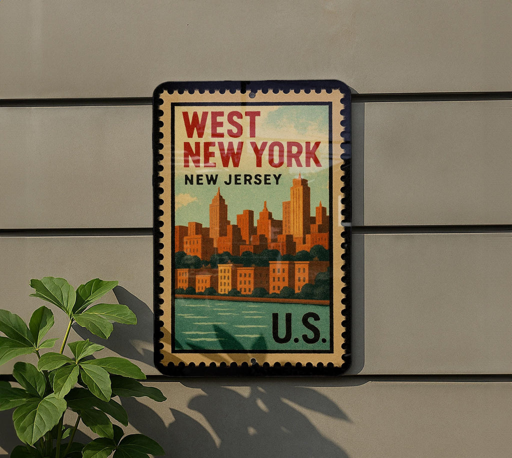 West New York New Jersey Postage Stamp Metal Sign – Vintage-Inspired City Souvenir Wall Decor — photo 5
