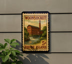 Woonsocket Rhode Island Metal Sign – Retro Postage Stamp Design Featuring City Name and Scenic Landmark Elements — photo 5