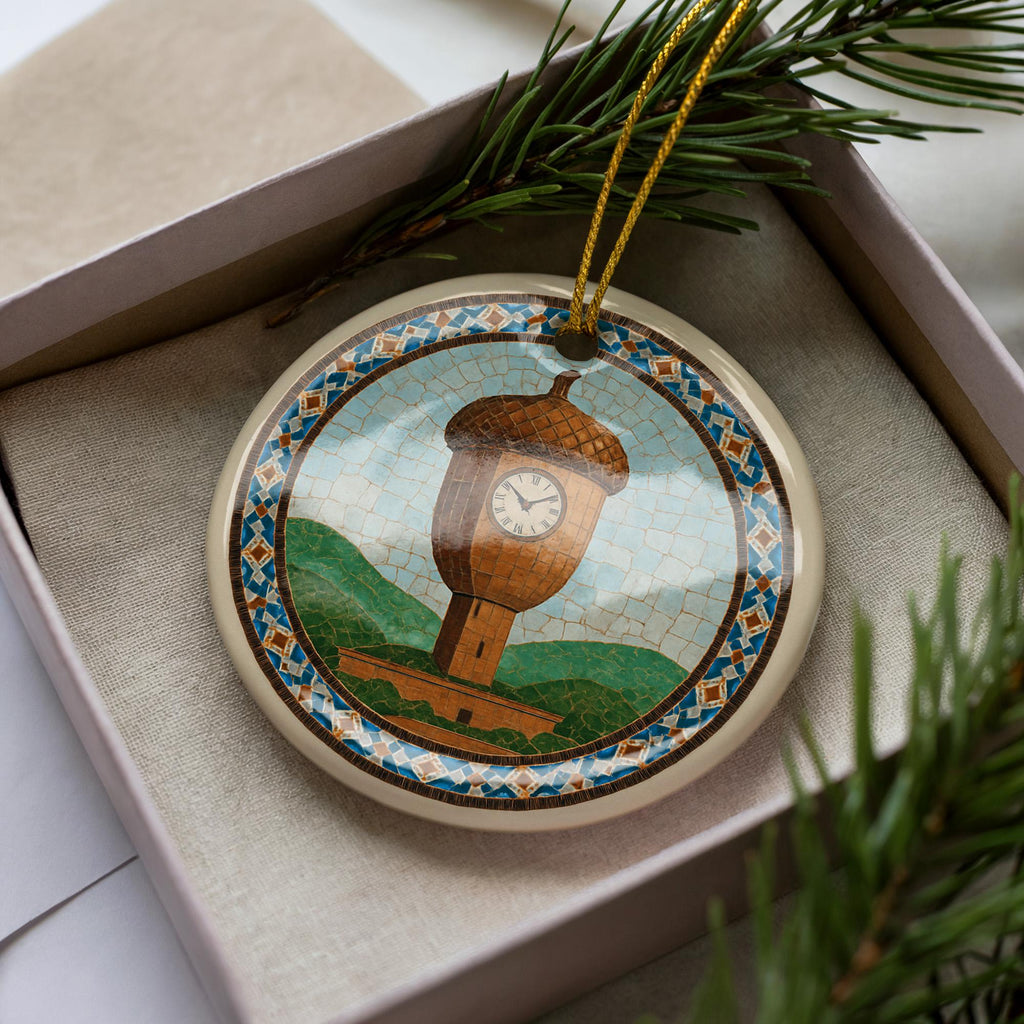 Acorn Landmark Ceramic Ornament Featuring Circular Moroccan Zellige Mosaic Medallion Design — photo 1