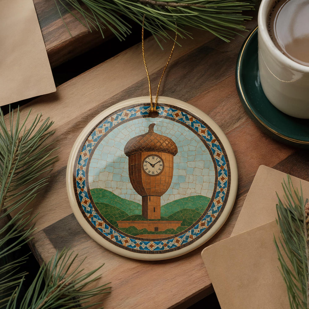 Acorn Landmark Ceramic Ornament Featuring Circular Moroccan Zellige Mosaic Medallion Design — photo 2