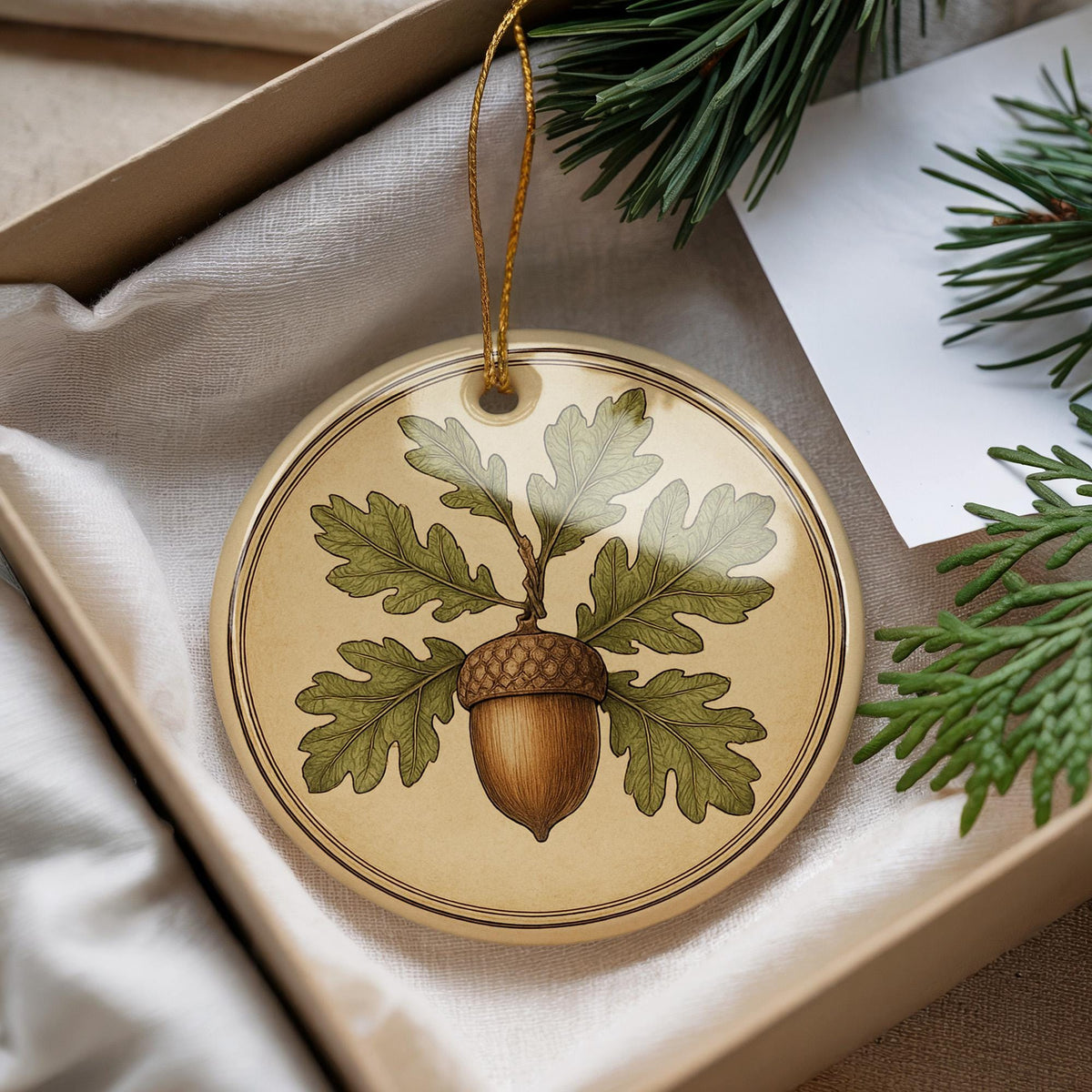 Acorn Landmark Ceramic Ornament – Circular Plate Design Featuring Iconic Acorn View and Botanical Elements — photo 2