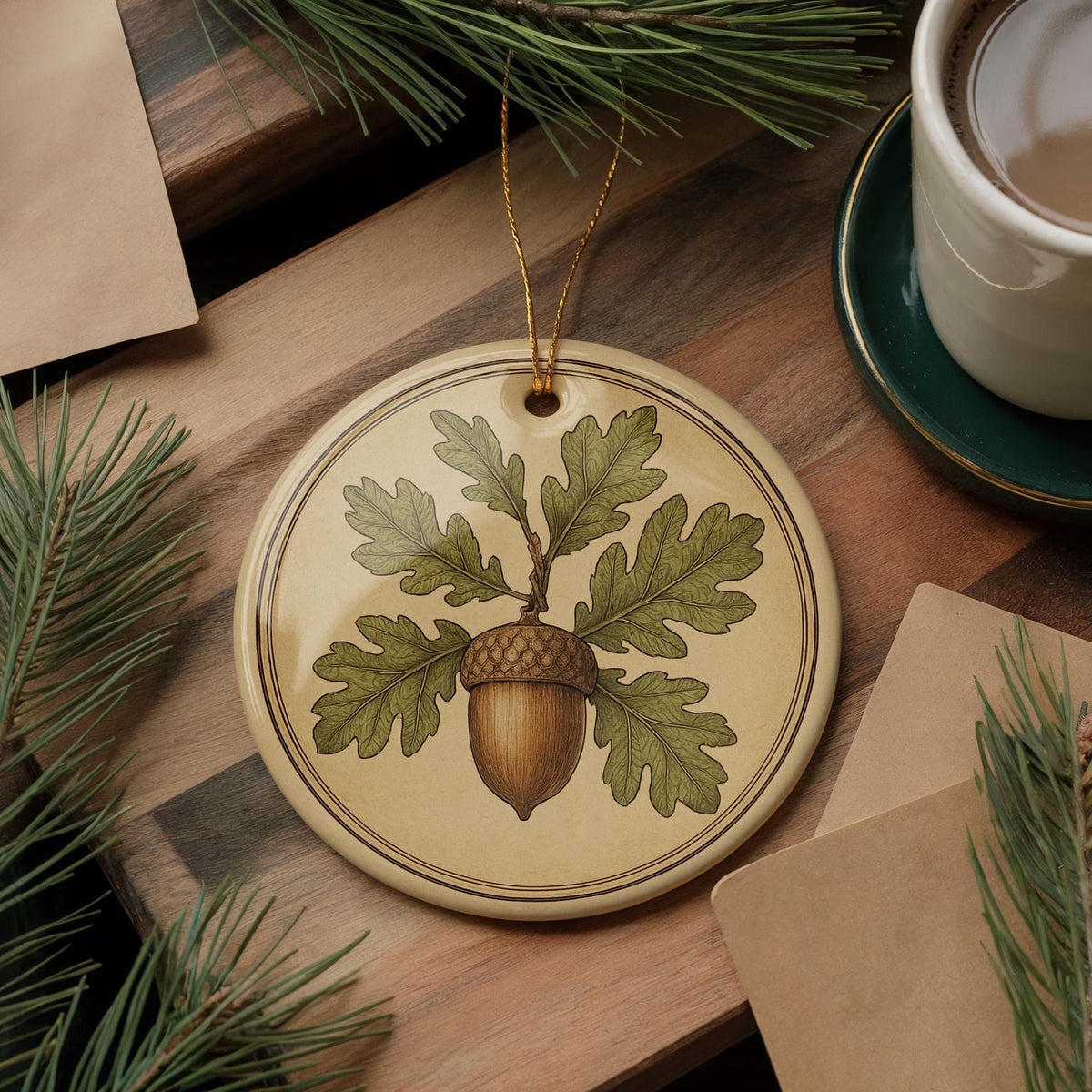 Acorn Landmark Ceramic Ornament – Circular Plate Design Featuring Iconic Acorn View and Botanical Elements — photo 3