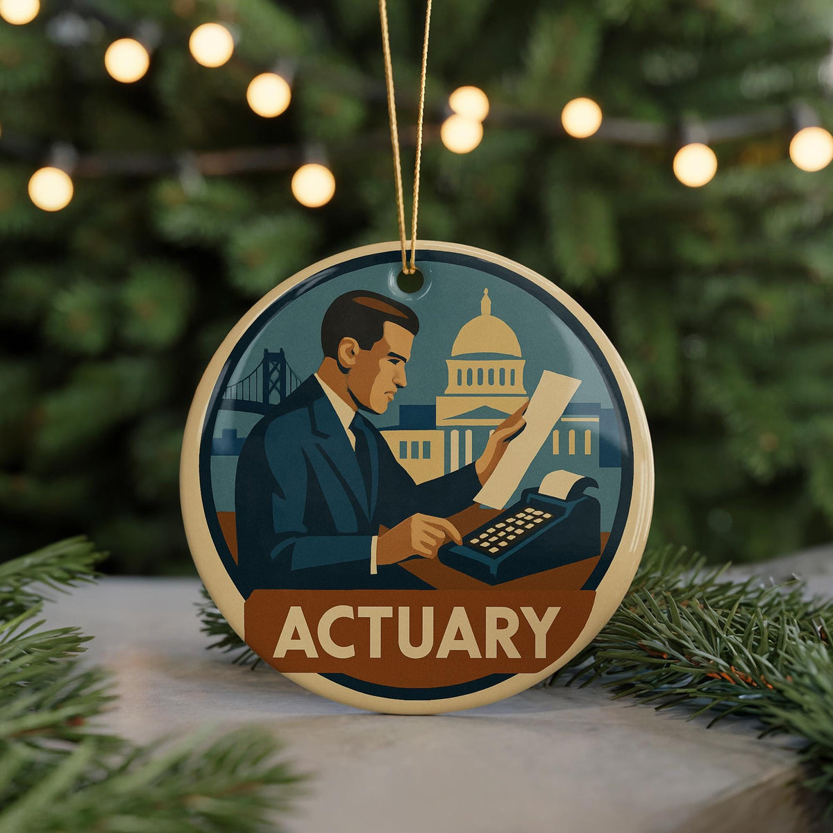 Actuary Landmark Ceramic Ornament – Vintage Circular Design Featuring Iconic Actuary Scene or View — photo 5