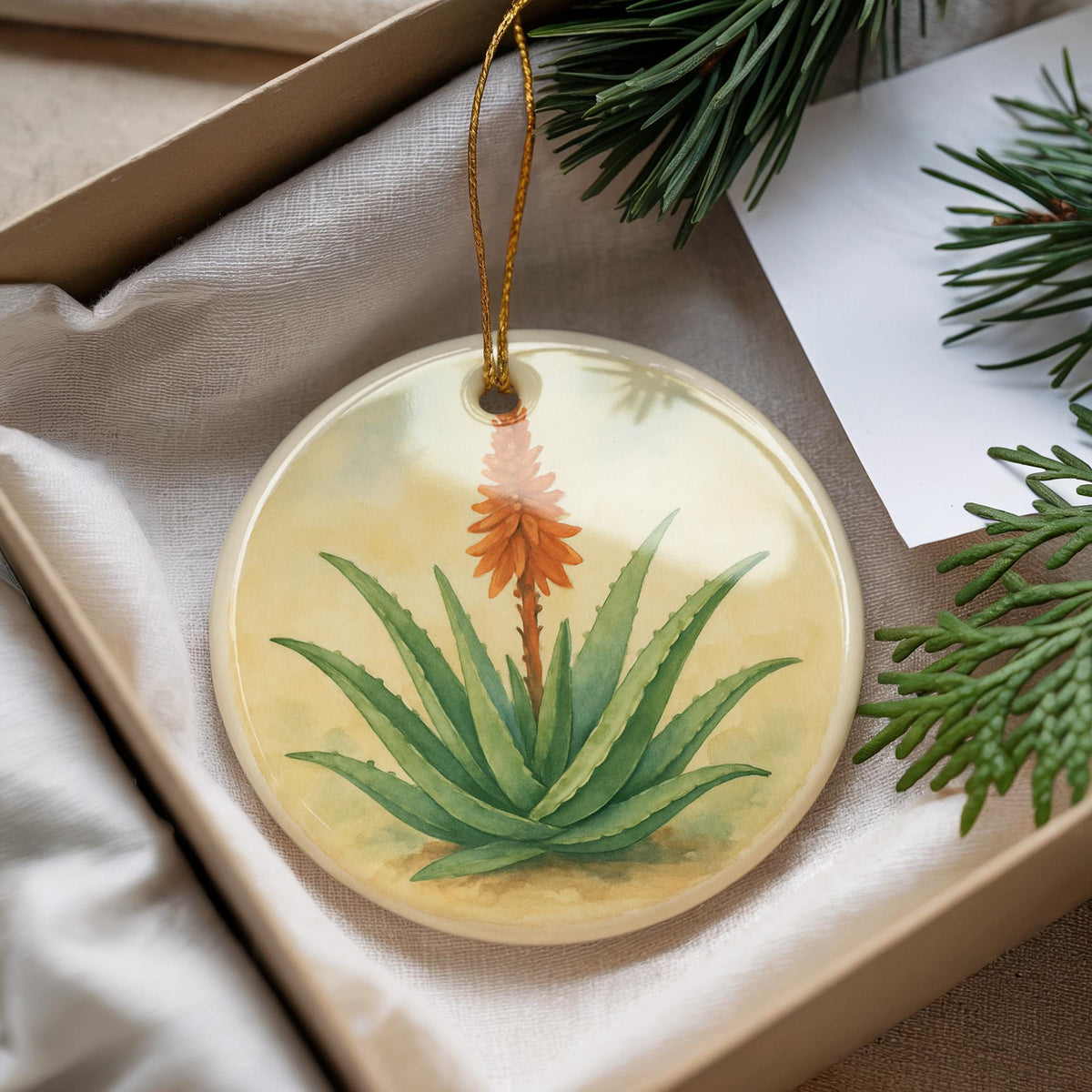 Aloe Vera Plant Ceramic Ornament – Botanical Greenhouse Decor – Succulent Lover Gift – Aloe Houseplant Christmas Ornament — photo 1
