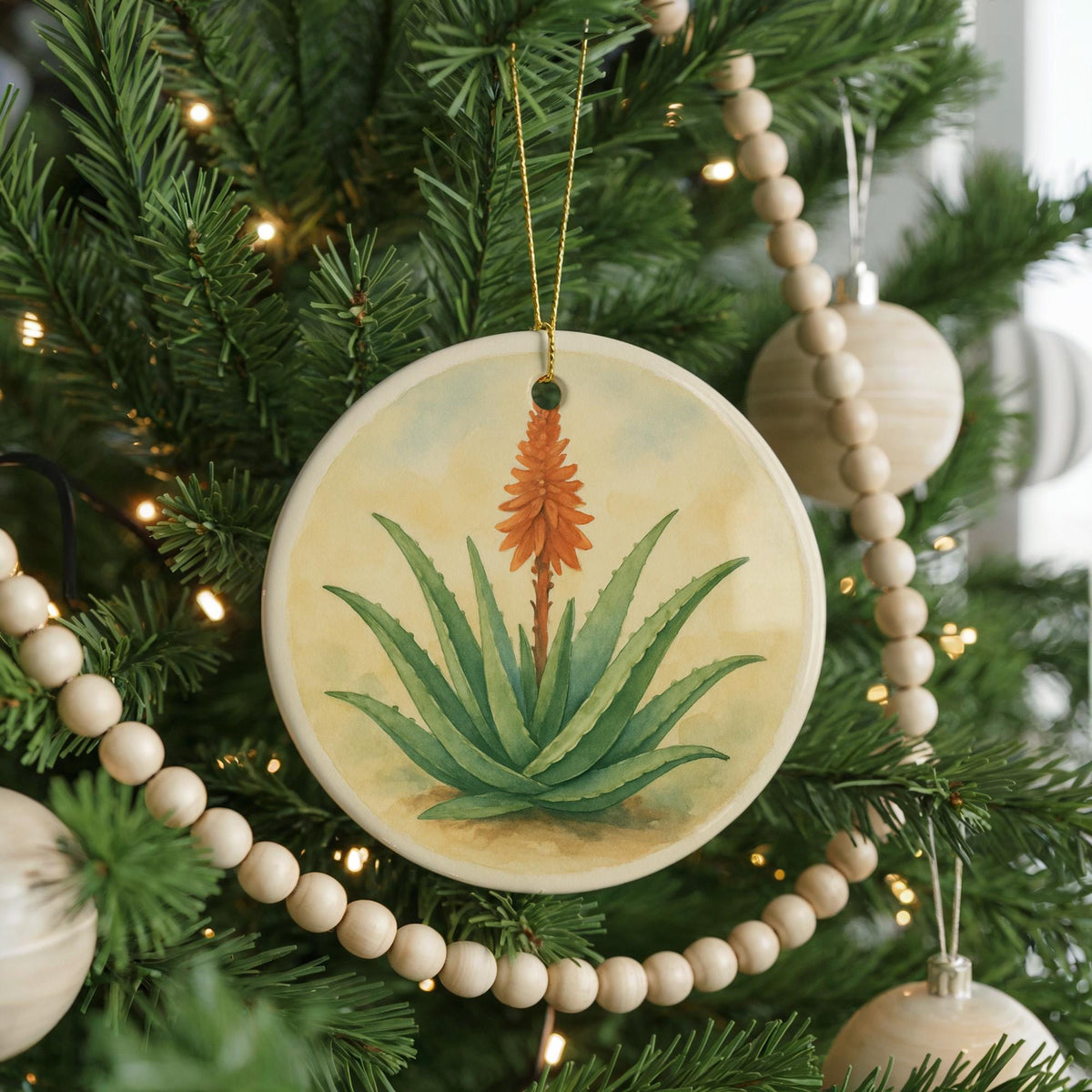 Aloe Vera Plant Ceramic Ornament – Botanical Greenhouse Decor – Succulent Lover Gift – Aloe Houseplant Christmas Ornament — photo 4