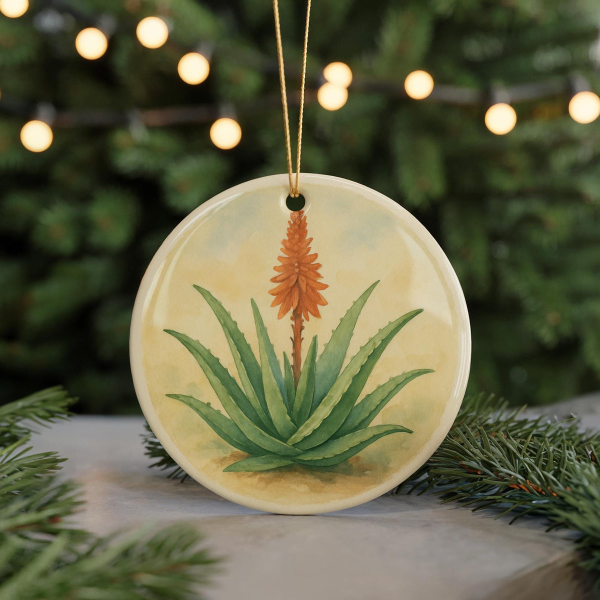 Aloe Vera Plant Ceramic Ornament – Botanical Greenhouse Decor – Succulent Lover Gift – Aloe Houseplant Christmas Ornament — photo 5