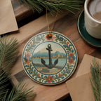 Anchor Landmark Ceramic Ornament with Circular Floral Border – Nautical Keepsake Featuring Iconic Anchor View — photo 3