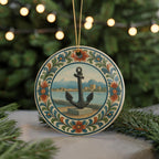 Anchor Landmark Ceramic Ornament with Circular Floral Border – Nautical Keepsake Featuring Iconic Anchor View — photo 5