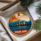 Anchorage USA Ceramic Ornament – Pan Am Poster Design Featuring Iconic Anchorage Landmark and Scenic View — photo 1