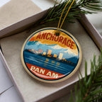Anchorage USA Ceramic Ornament – Pan Am Poster Design Featuring Iconic Anchorage Landmark and Scenic View — photo 2