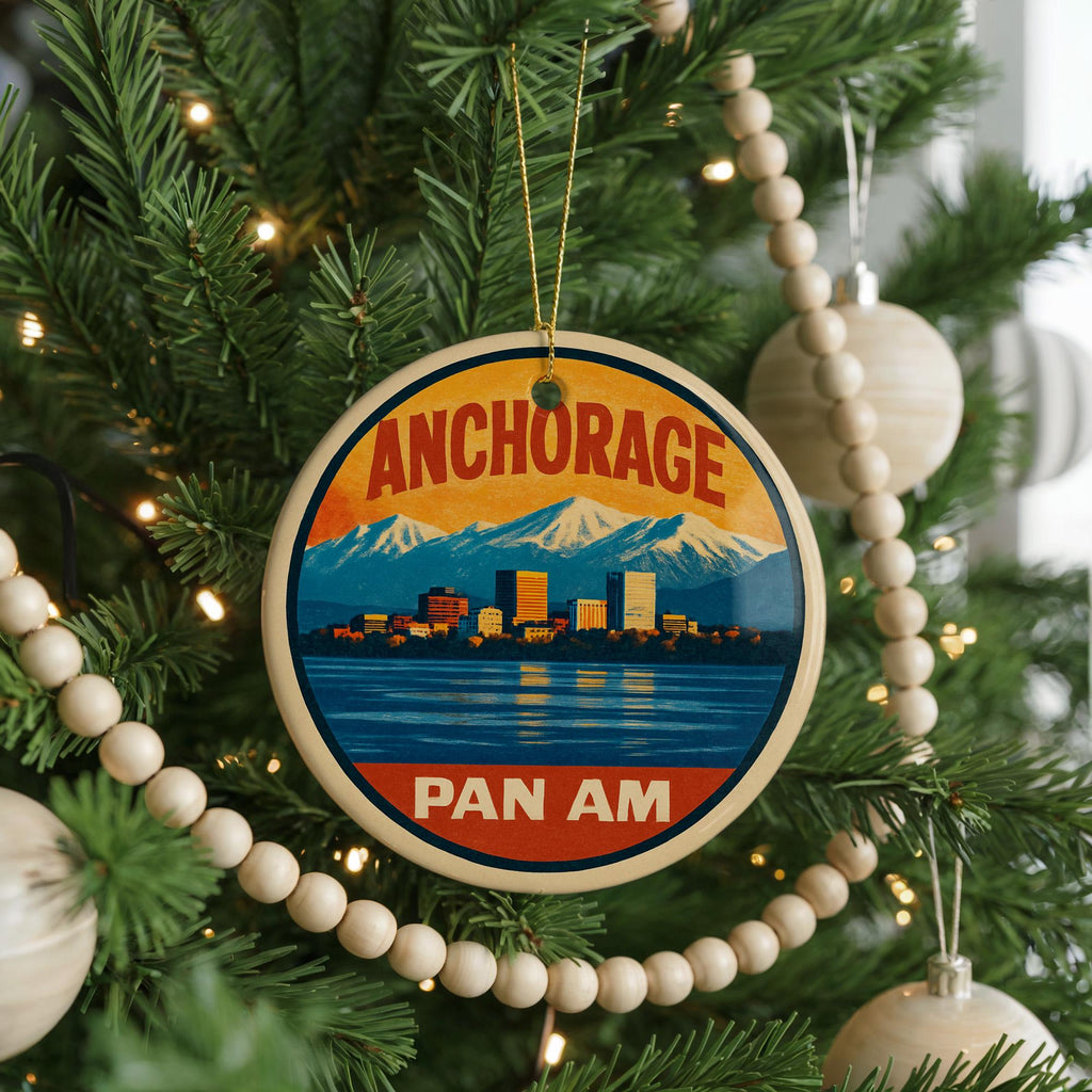 Anchorage USA Ceramic Ornament – Pan Am Poster Design Featuring Iconic Anchorage Landmark and Scenic View — photo 4