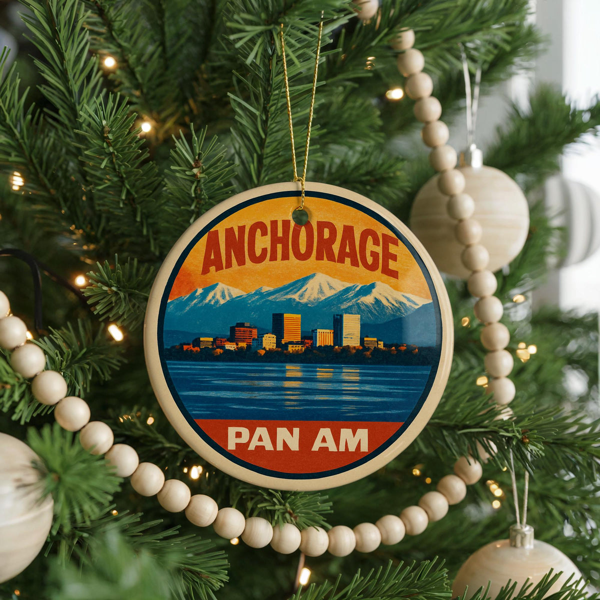 Anchorage USA Ceramic Ornament – Pan Am Poster Design Featuring Iconic Anchorage Landmark and Scenic View — photo 4