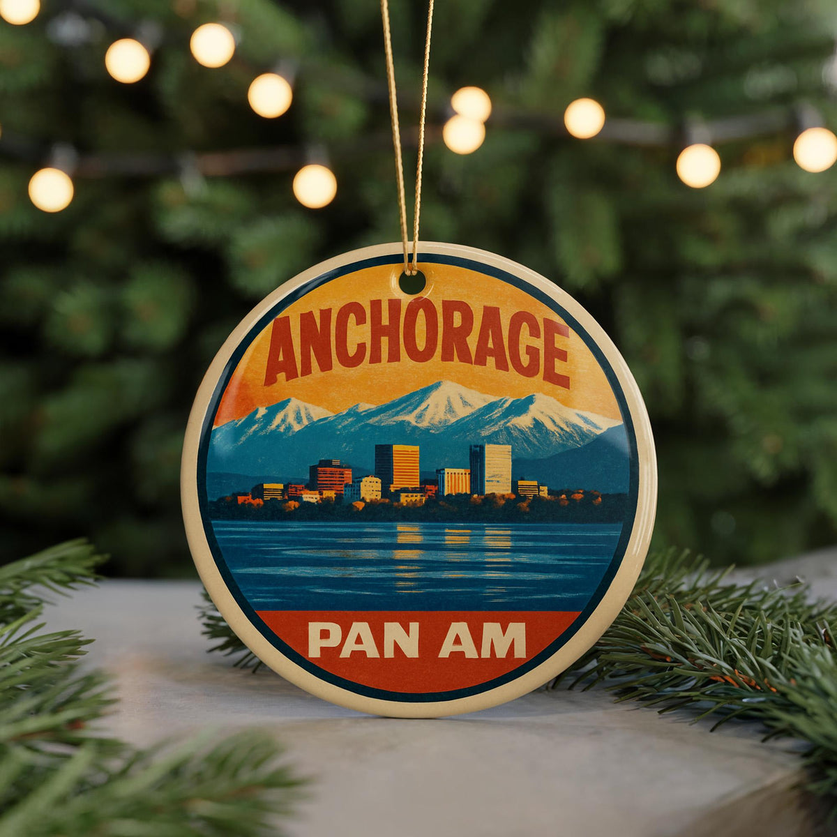Anchorage USA Ceramic Ornament – Pan Am Poster Design Featuring Iconic Anchorage Landmark and Scenic View — photo 5