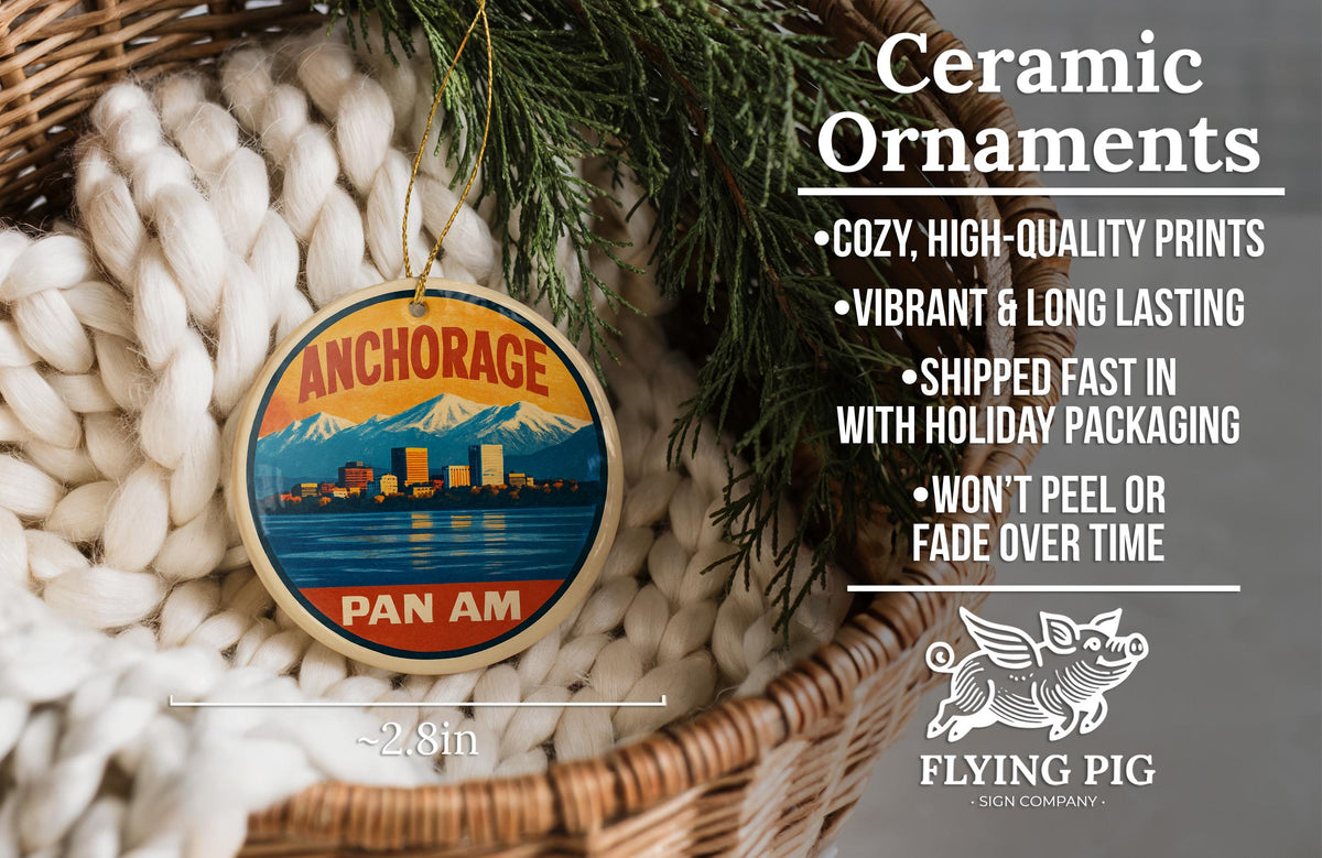 Anchorage USA Ceramic Ornament – Pan Am Poster Design Featuring Iconic Anchorage Landmark and Scenic View — photo 6