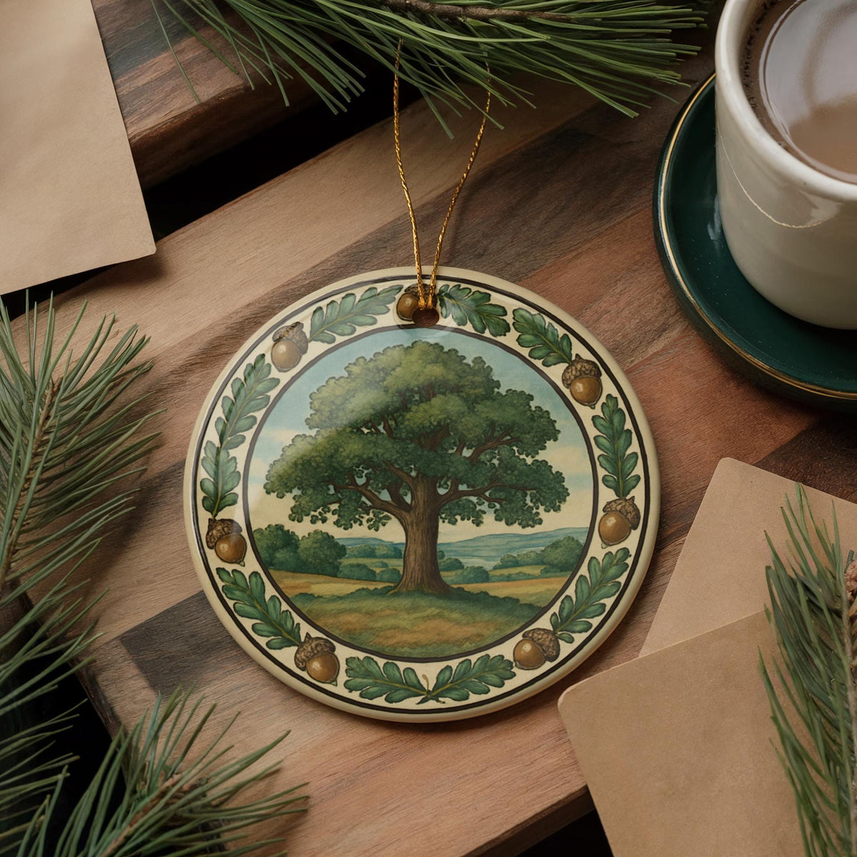 Acorn Landmark Ceramic Ornament with Circular Tile Border – Iconic Acorn View Keepsake Ornament — photo 1