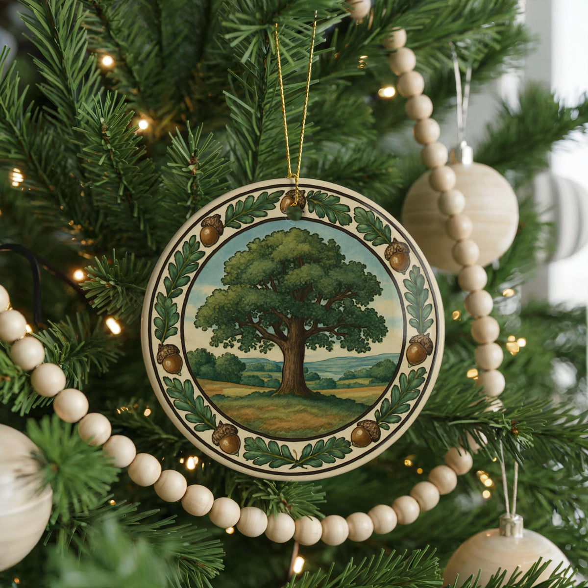 Acorn Landmark Ceramic Ornament with Circular Tile Border – Iconic Acorn View Keepsake Ornament — photo 4