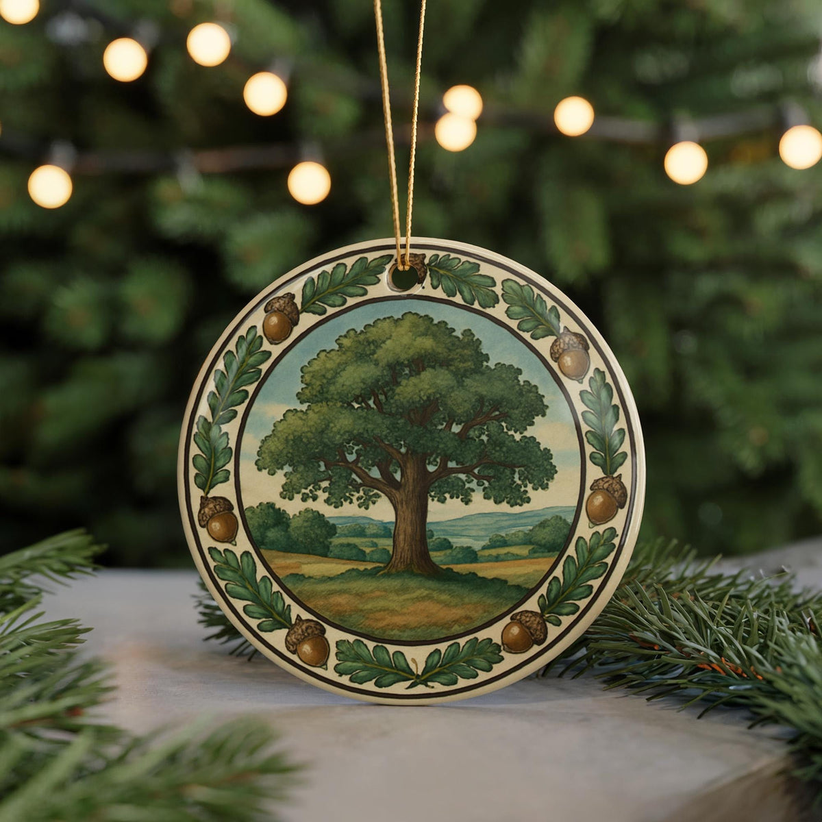 Acorn Landmark Ceramic Ornament with Circular Tile Border – Iconic Acorn View Keepsake Ornament — photo 5
