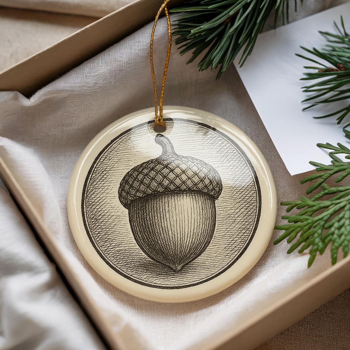 Acorn Landmark Ceramic Ornament – Circular Design Featuring Iconic Acorn View and Etched Scenic Details — photo 2