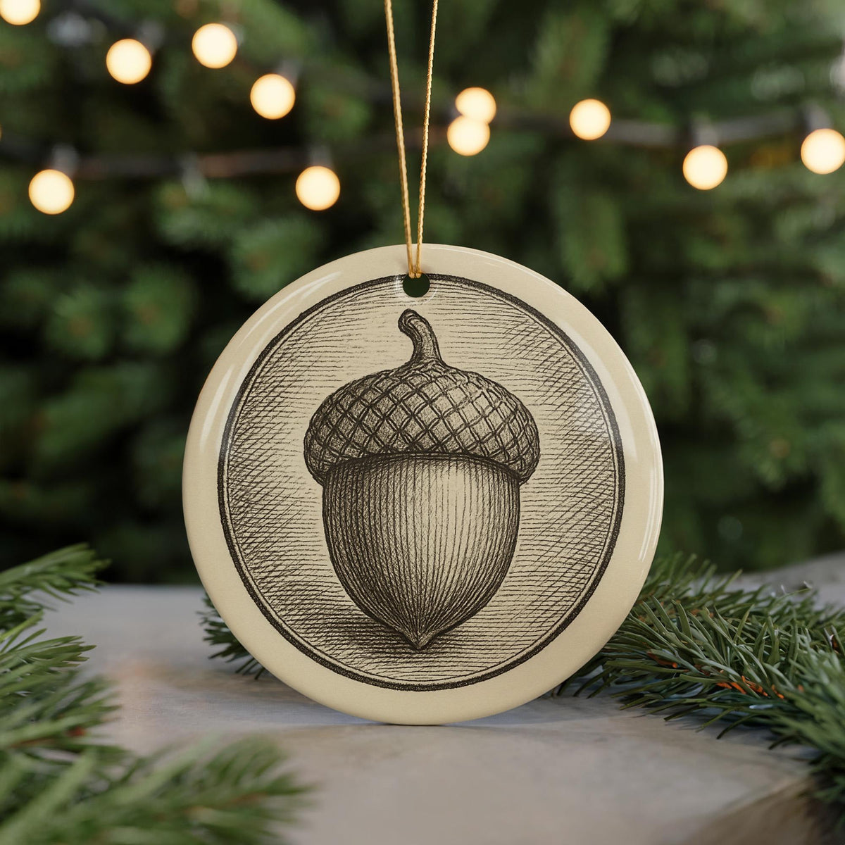 Acorn Landmark Ceramic Ornament – Circular Design Featuring Iconic Acorn View and Etched Scenic Details — photo 5