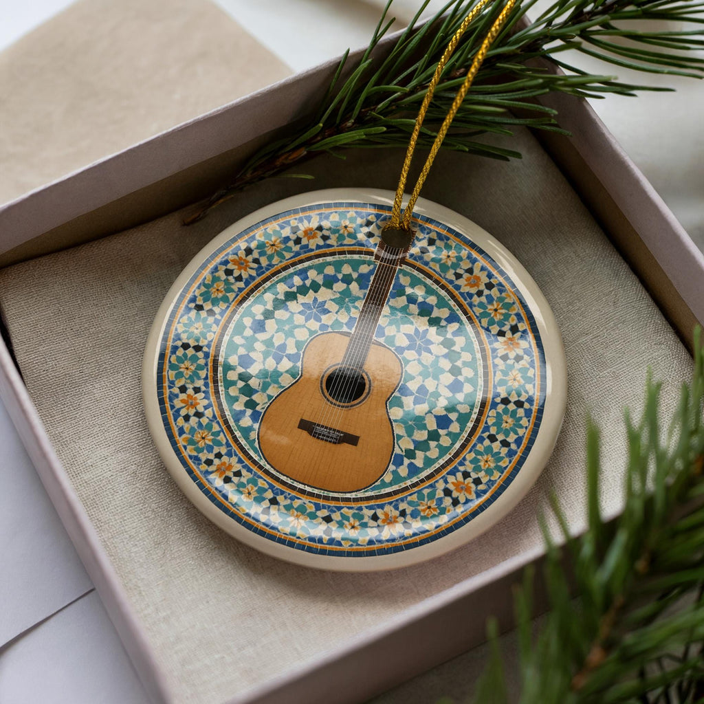 Acoustic Guitar Ornament with Moroccan Mosaic Medallion and Iconic Guitar Landmark Design – Ceramic Holiday Decor — photo 1