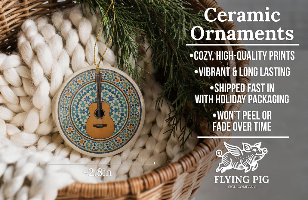 Acoustic Guitar Ornament with Moroccan Mosaic Medallion and Iconic Guitar Landmark Design – Ceramic Holiday Decor — photo 6