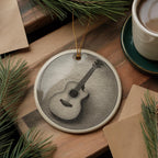 Acoustic Guitar Cutaway Ceramic Ornament Featuring Iconic Guitar Design and Circular Victorian-Inspired Detailing — photo 1