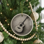 Acoustic Guitar Cutaway Ceramic Ornament Featuring Iconic Guitar Design and Circular Victorian-Inspired Detailing — photo 4