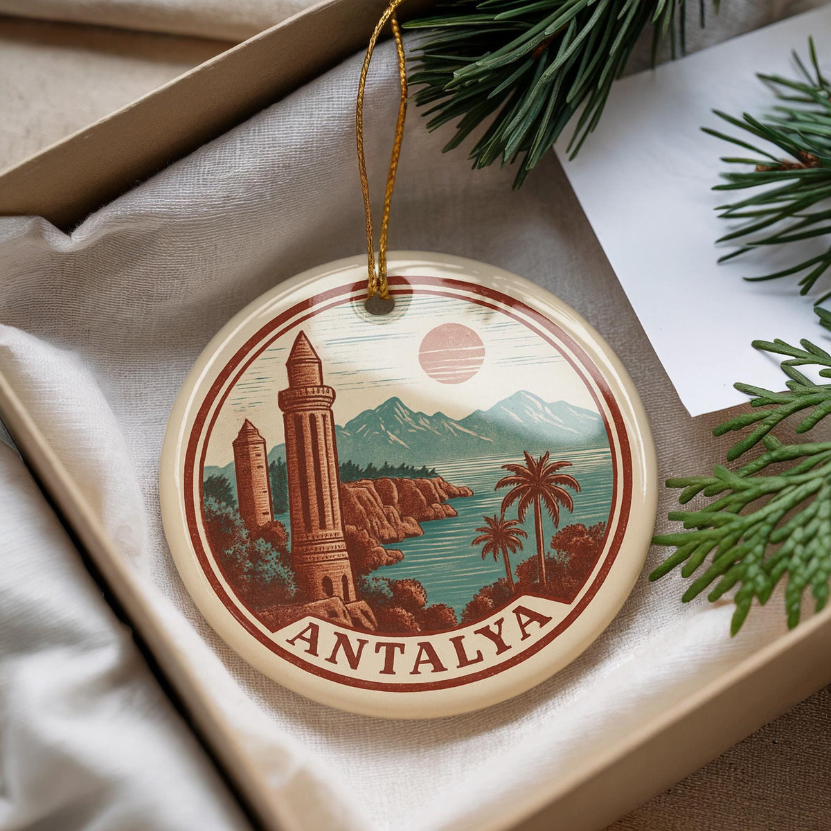 Antalya Türkiye Ceramic Ornament with Circular Patent Diagram Featuring Iconic Landmark and Scenic Antalya View — photo 3