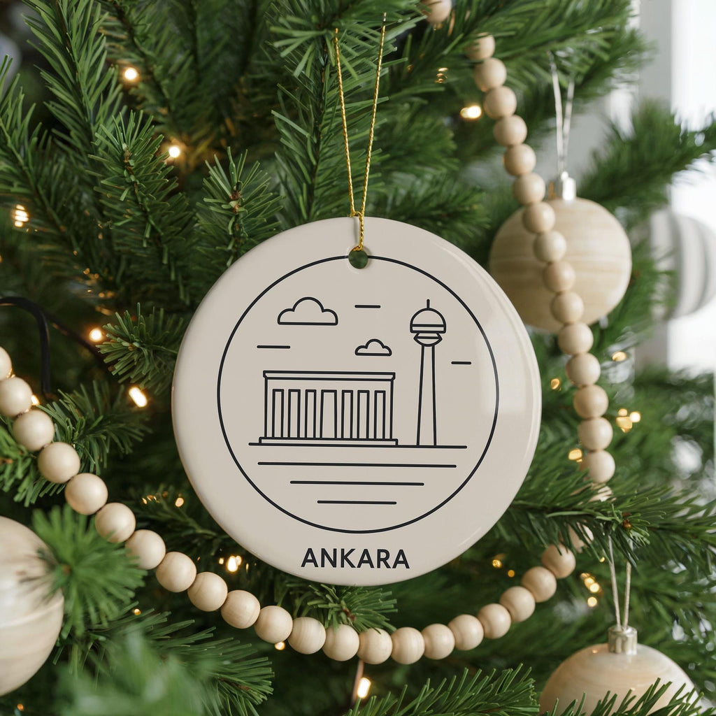 Ankara Türkiye Map Ornament – Circular Minimalist Design Featuring Iconic Ankara Landmark Ceramic Ornament — photo 4