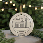 Ankara Türkiye Map Ornament – Circular Minimalist Design Featuring Iconic Ankara Landmark Ceramic Ornament — photo 5