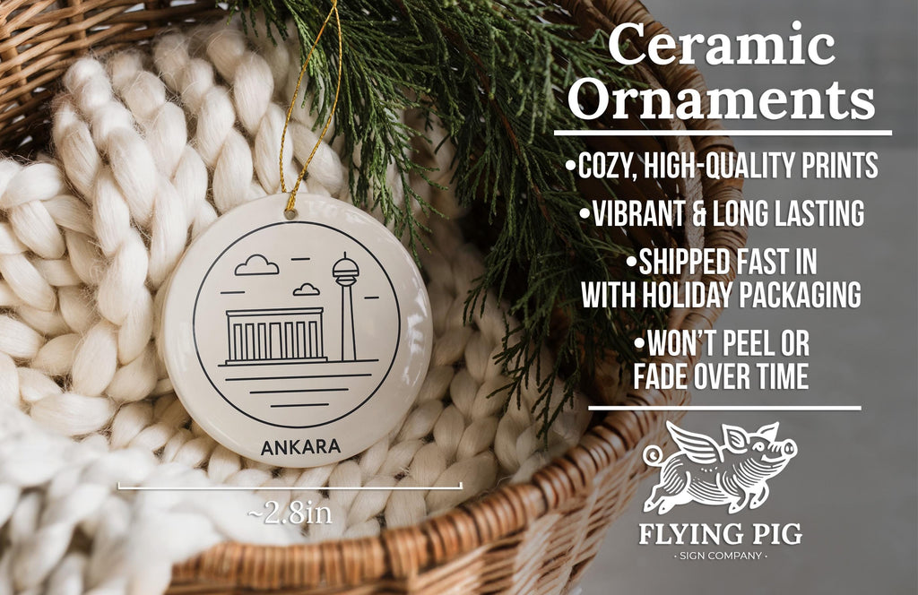 Ankara Türkiye Map Ornament – Circular Minimalist Design Featuring Iconic Ankara Landmark Ceramic Ornament — photo 6