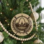 Artist Ceramic Ornament – Circular Heraldic Shield with Laurel Branches, Art Tools, and Iconic Landmark Scene — photo 4