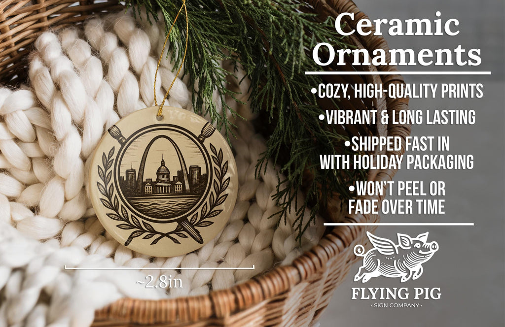 Artist Ceramic Ornament – Circular Heraldic Shield with Laurel Branches, Art Tools, and Iconic Landmark Scene — photo 6