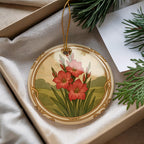 August Gladiolus Ceramic Ornament – Circular Floral Design Featuring August Birth Flower with Flowing Borders and Iconic Landmark — photo 2