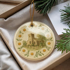 April Daisy Ceramic Ornament Featuring Circular Botanical Plate with Iconic April Daisy Flower and Landmark Design — photo 1