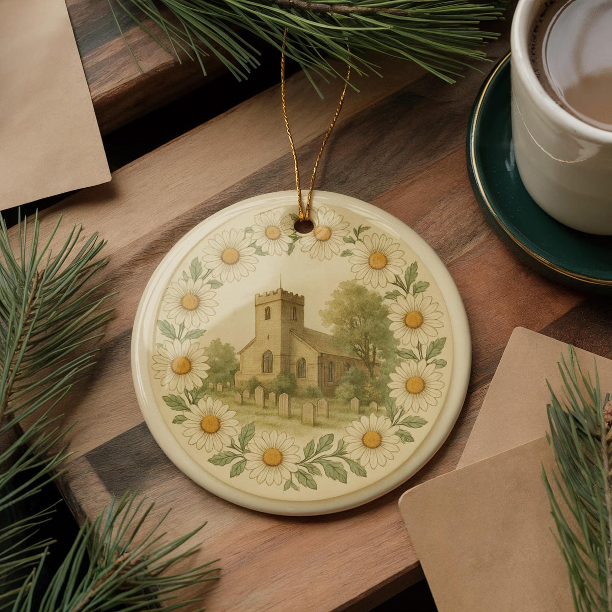April Daisy Ceramic Ornament Featuring Circular Botanical Plate with Iconic April Daisy Flower and Landmark Design — photo 2
