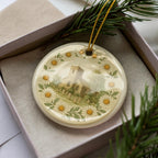 April Daisy Ceramic Ornament Featuring Circular Botanical Plate with Iconic April Daisy Flower and Landmark Design — photo 3