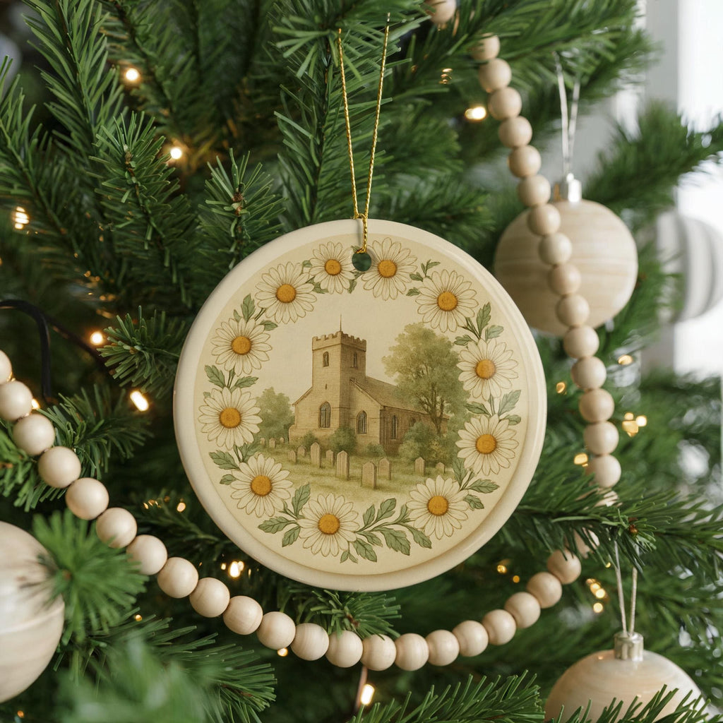 April Daisy Ceramic Ornament Featuring Circular Botanical Plate with Iconic April Daisy Flower and Landmark Design — photo 4