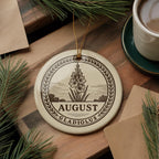 August Gladiolus Ceramic Ornament – Circular Emblem with Gladiolus Flower and Iconic August Landmark Scene — photo 3