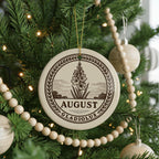 August Gladiolus Ceramic Ornament – Circular Emblem with Gladiolus Flower and Iconic August Landmark Scene — photo 4